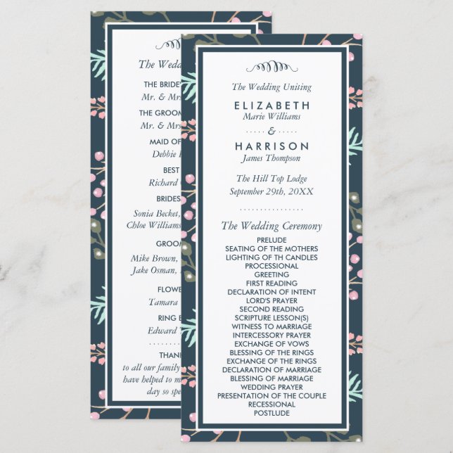 Whimsical Botanical Berry Wedding Programme (Front/Back)