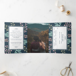 Whimsical Botanical Berry Wedding Suite Tri-Fold Invitation