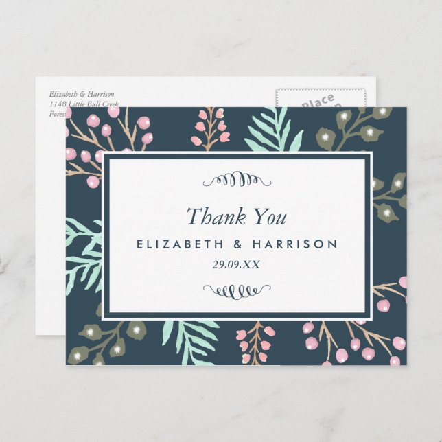 Whimsical Botanical Berry Wedding Thank You Postcard (Front/Back)