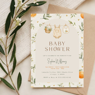 Whimsical Botanical Citrus Orange Baby Shower Invitation