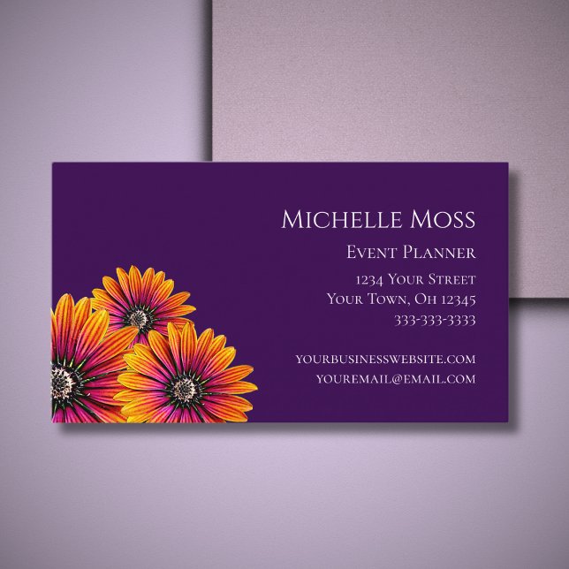 Whimsical Botanical Daisies Boho Purple  Business Card (Creator Uploaded)