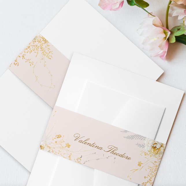 whimsical botanical elegant boho baby shower invitation belly band (Creator Uploaded)