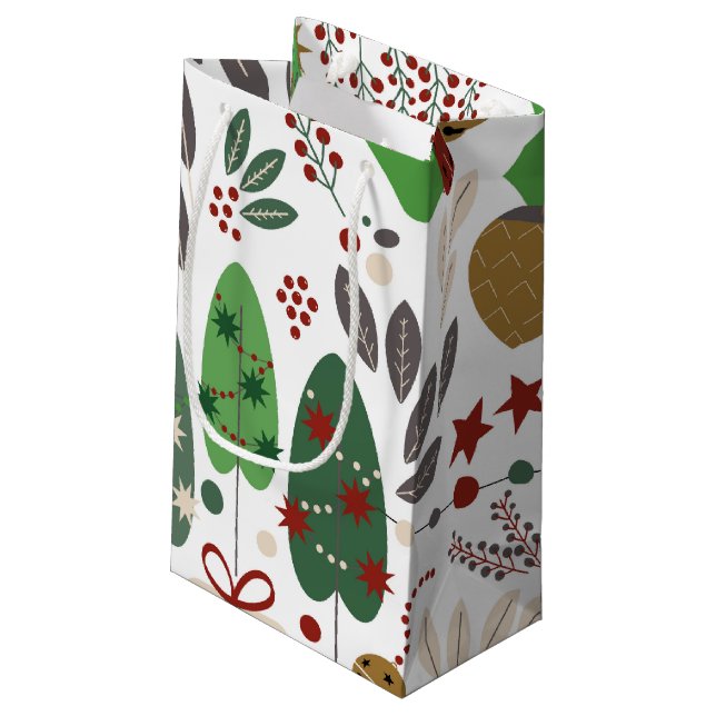 Whimsical Botanical Holiday Small Gift Bag (Back Angled)
