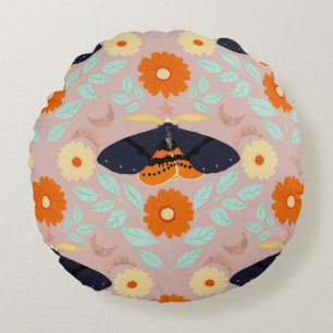 Whimsical Botanical Moth Collection Cosy Art Round Cushion