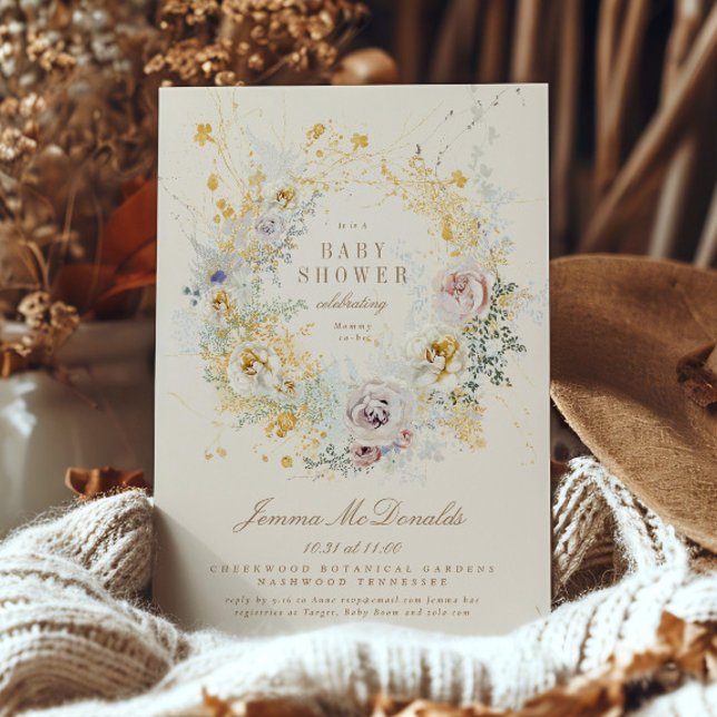 whimsical botanical wreath baby shower invitation (Creator Uploaded)