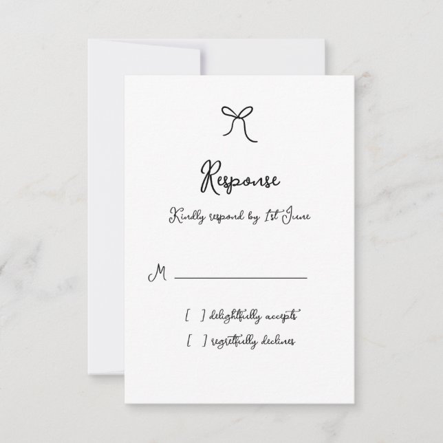 Whimsical Bow Black  & White Wedding RSVP Card (Front)