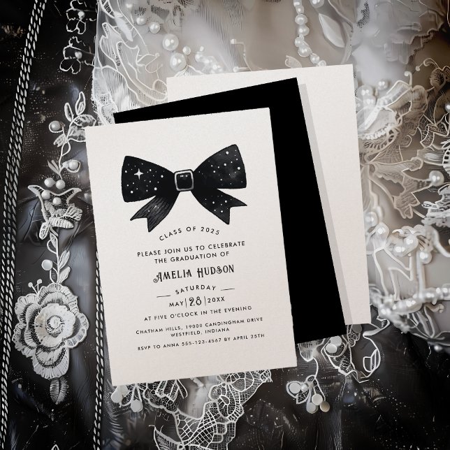 Whimsical Bow Champagne Shimmer Graduation Party Invitation (Creator Uploaded)