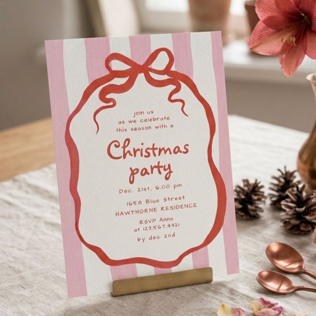 Whimsical Bow Christmas Cocktail Party Invitation (Creator Uploaded)