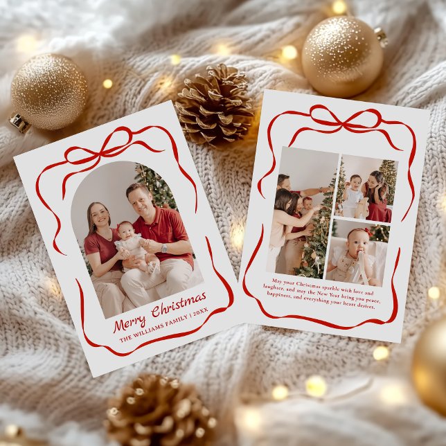 Whimsical Bow Christmas Photo Hand-Drawn Holiday Card (Creator Uploaded)