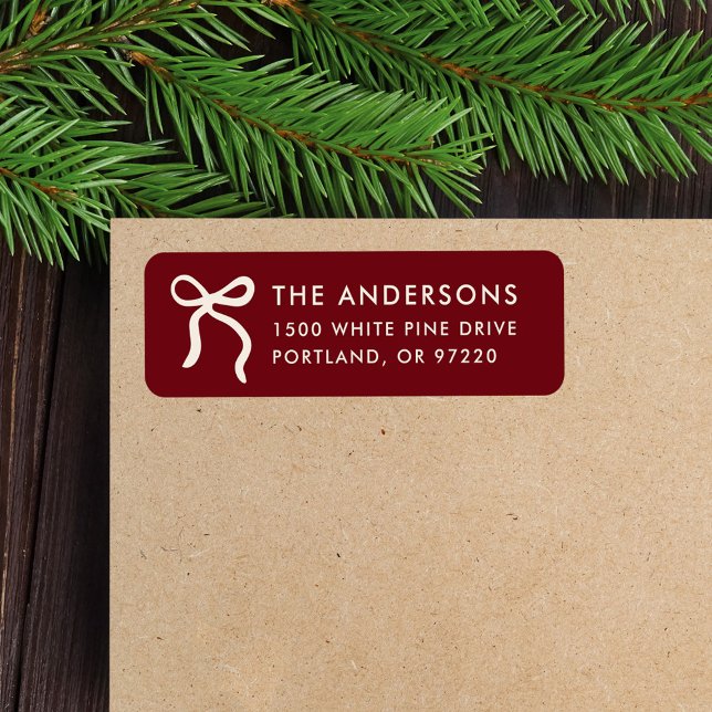 Whimsical Bow Cranberry Christmas Return Address (Creator Uploaded)