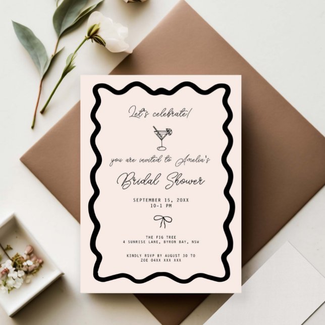 Whimsical Bow cursive border martini bridal shower Invitation (Creator Uploaded)