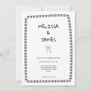 Whimsical Bow Doodle Hand Drawn Wedding Invitation
