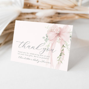 Whimsical Bow Floral Eucalyptus Baby Shower Thank You Card