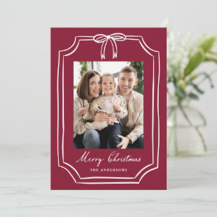 Whimsical Bow Frame Burgundy Christmas Photo Holiday Card