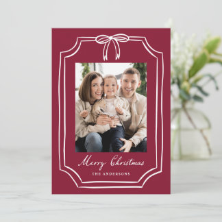 Whimsical Bow Frame Burgundy Christmas Photo Holiday Card