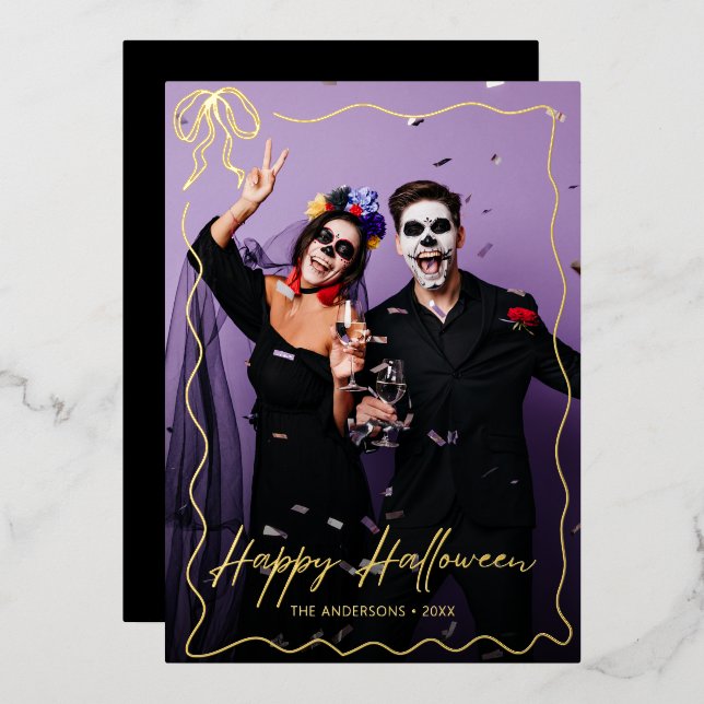 Whimsical Bow Frame Happy Halloween Photo (Front/Back)