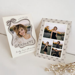 Whimsical Bow Frame Photo Collage Graduation Invitation