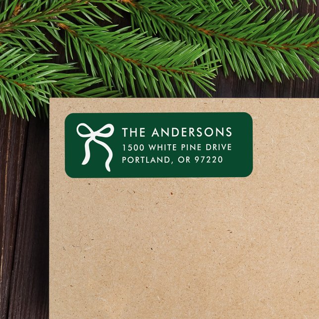 Whimsical Bow Green Christmas Return Address (Creator Uploaded)
