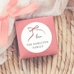 Whimsical Bow Hand Drawn Red Ribbon "Love" Classic Round Sticker