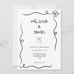 Whimsical Bow Hand Drawn Wedding Invitation