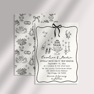 Whimsical Bow, hand drawn wedding invitation