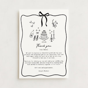 Whimsical Bow, hand drawn wedding thank you card