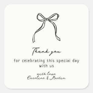 Whimsical bow, hand drawn wedding thank you  square sticker