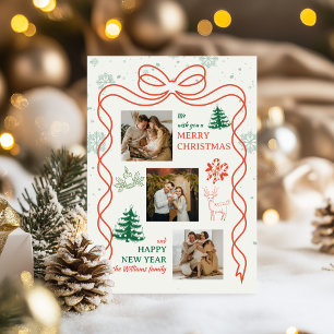 Whimsical Bow & Holiday Icons Photo Christmas Card