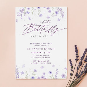 Whimsical Bow Lavender Butterfly Baby Shower Invitation