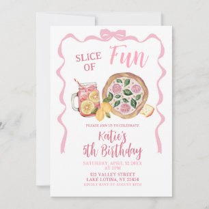 Whimsical Bow Lemonade and Pizza Girl Birthday Invitation
