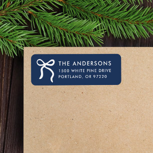Whimsical Bow Navy Christmas Return Address