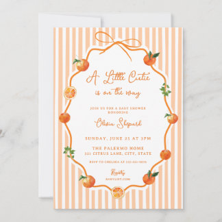 Whimsical Bow Orange Little Cutie Baby Shower Invitation