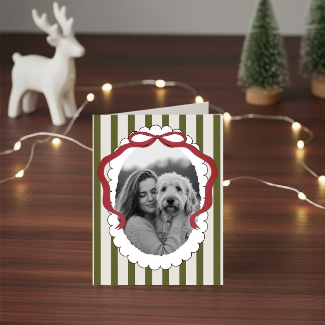 Whimsical Bow Pet Christmas Photo Folded Card (Send holiday greetings with a personalized touch! )