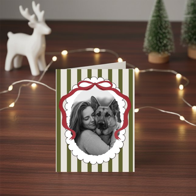 Whimsical Bow Pet Christmas Photo Folded Card (Send holiday greetings with a personalized touch! )