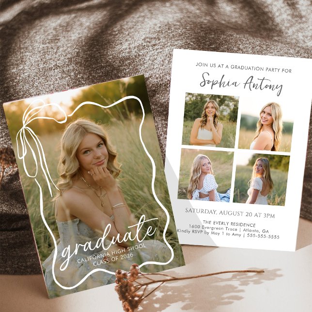 Whimsical Bow Photo Graduation Party Invitation (Creator Uploaded)