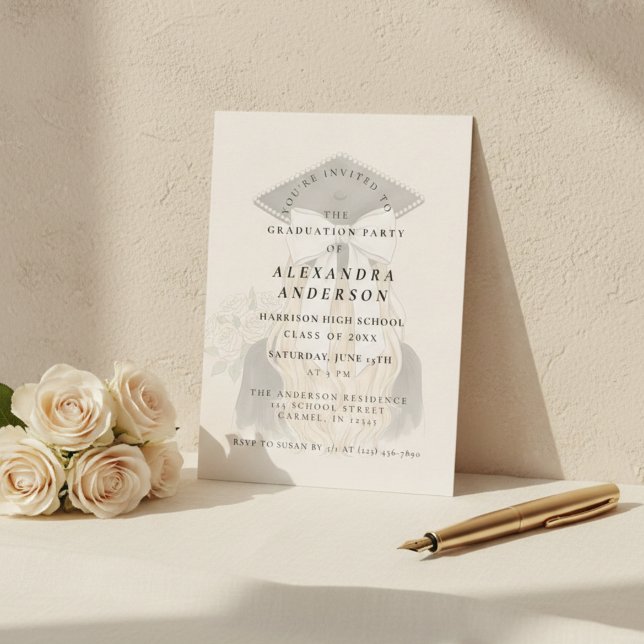 Whimsical Bow Photo Graduation Party Invitation (Whimsical Bow Photo Graduation Party Invitation)