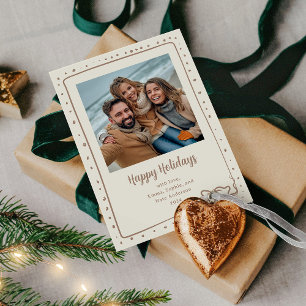 Whimsical Bow Photo Happy Holidays Neutral Taupe Holiday Card