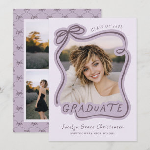 Whimsical Bow Purple Photo Collage Graduation Invitation