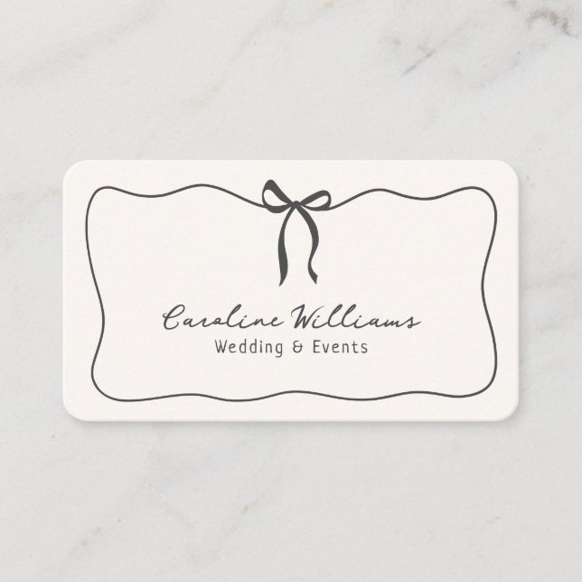 Whimsical bow, QR code Event Planning  Business Card (Front)