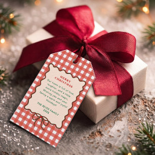 Whimsical Bow Red Gingham Christmas Gift Tags