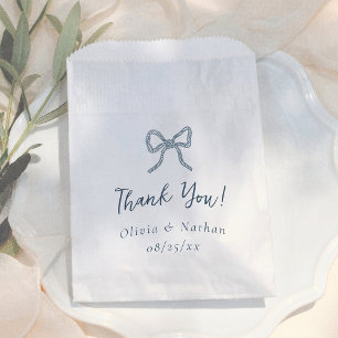 Whimsical Bow Retro Blue Simple Wedding Thank You Favour Bags