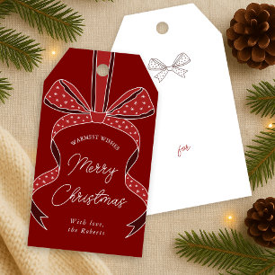 Whimsical Bow & Ribbon Chic Red Merry Christmas Gift Tags