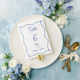 Whimsical Bow & Ribbons French Blue Wedding Table Number