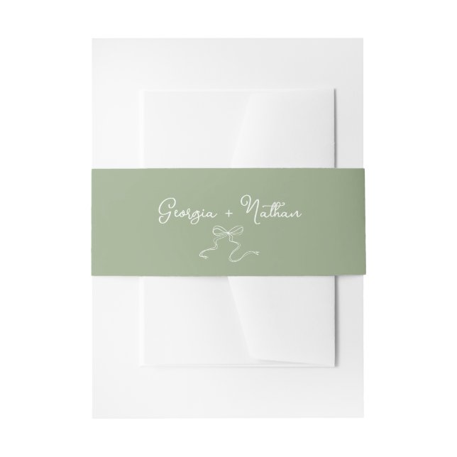 Whimsical Bow Sage Green Invitation Belly Band (Front Example)
