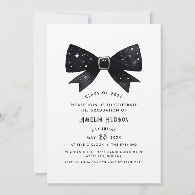 Whimsical Bow Silver Shimmer Graduation Party Invitation (Front)