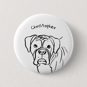 Whimsical Boxer: Editable Text Line Art 6 Cm Round Badge