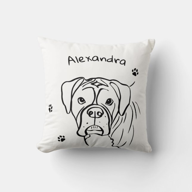 Whimsical Boxer: Editable Text Line Art Cushion (Front)