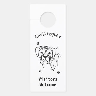 Whimsical Boxer: Editable Text Line Art Door Hanger