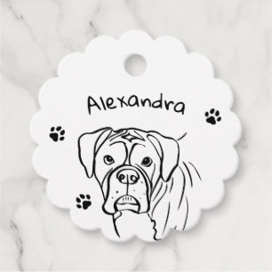 Whimsical Boxer: Editable Text Line Art Favour Tags