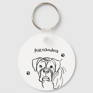 Whimsical Boxer: Editable Text Line Art Key Ring